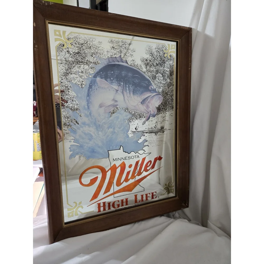 Vintage Miller High Life Minnesota Bass Mirror First Edition Sportsmen Series
